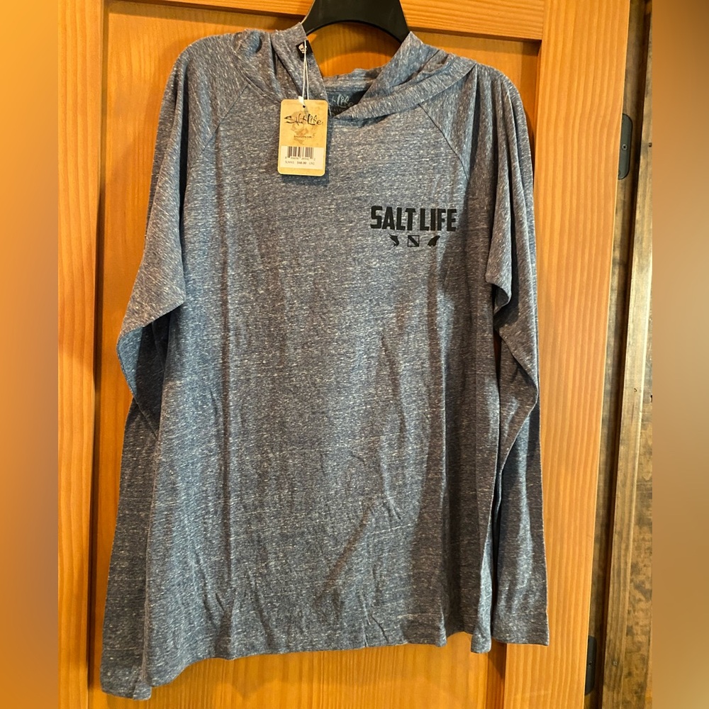 Salt Life Men’s Heather Blue Fish Dive Surf Hoodie NWT Size Large